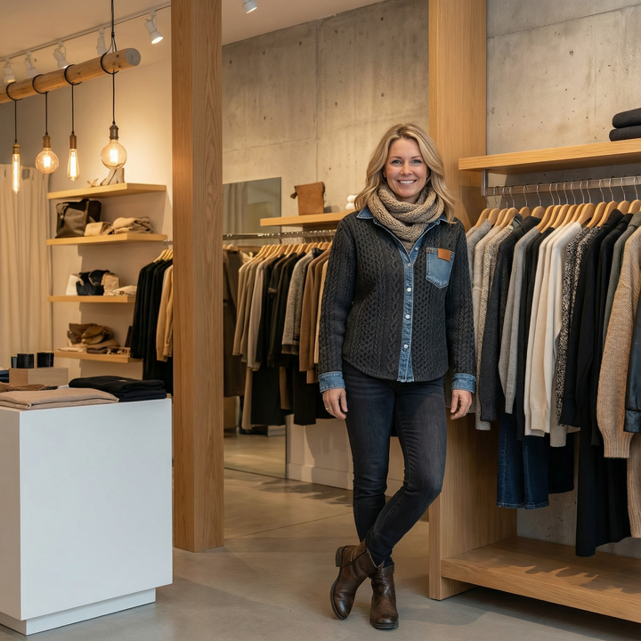 Delorisse - Chic Knitted Shirt with Denim Details